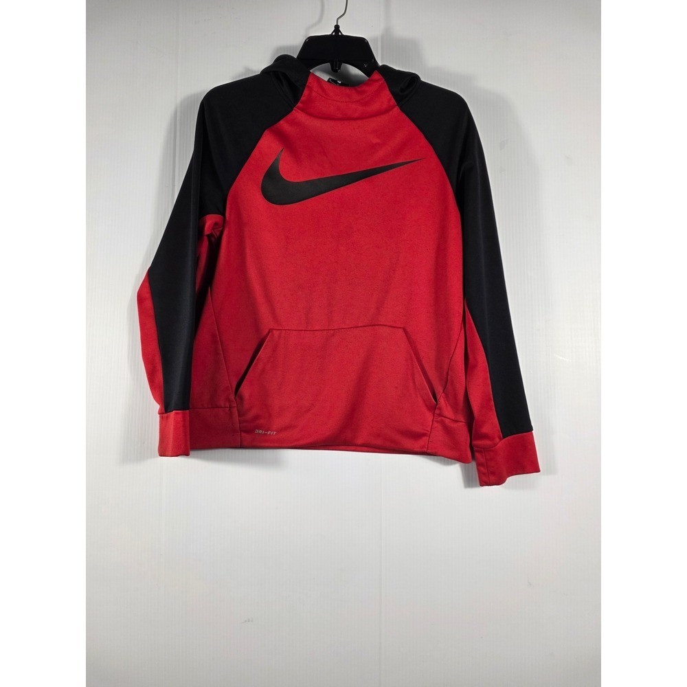 Nike Kids Dri-FIT Red Black Colorblock Pullover Hoodie XL Large Swoosh Logo - Picture 3 of 8